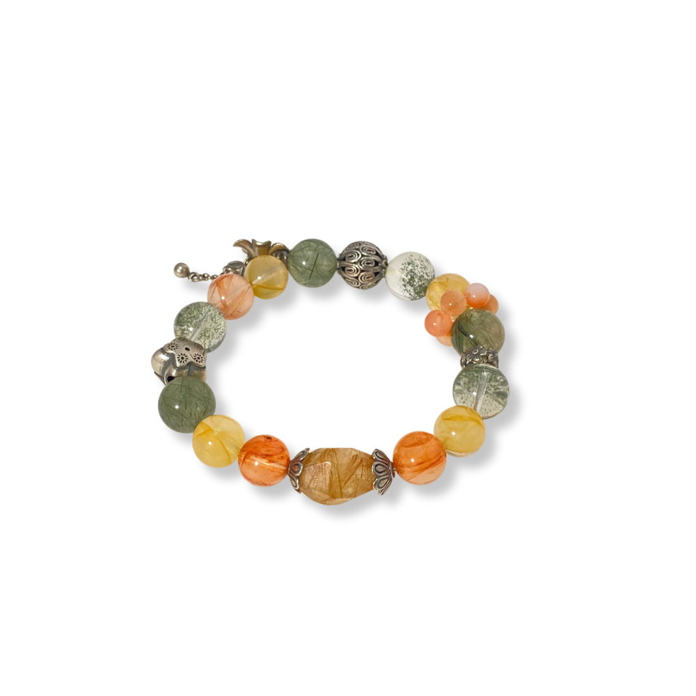 Green Phantom crystal & Green Rutilated Crystals Bracelet
