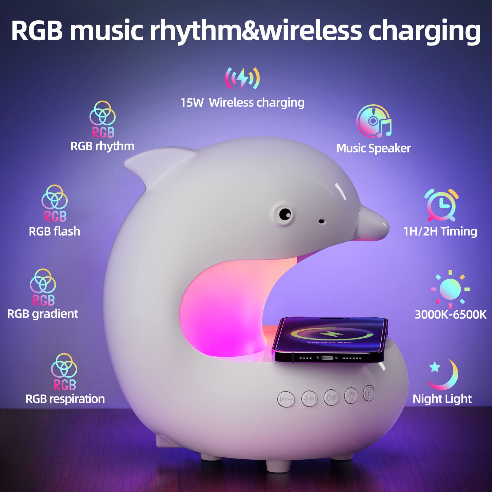 Whale LED Wireless Charger & Phone Stand — Desktop Night Light
