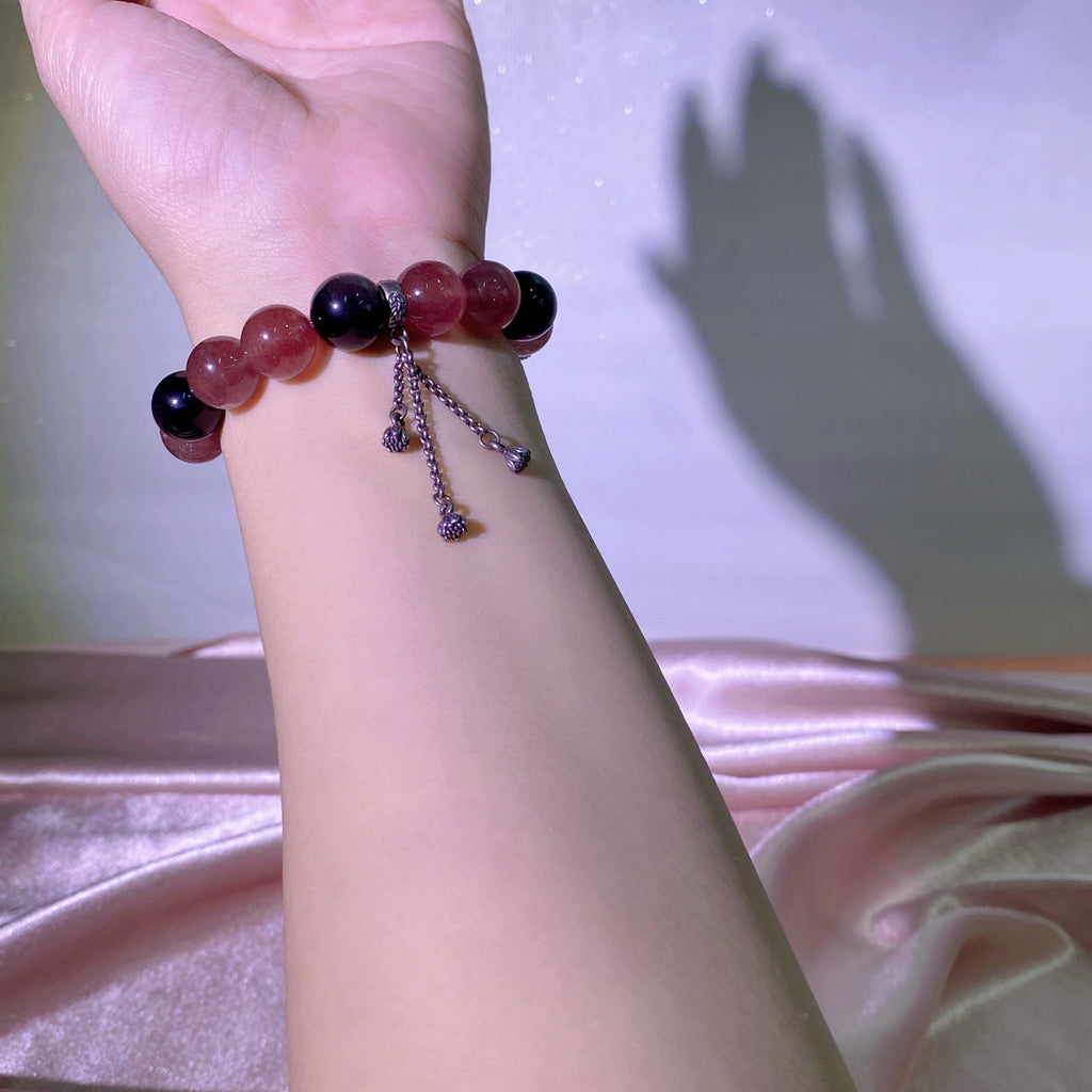 Natural Strawberry crystal & Silver Obsidian Energy Bracelet