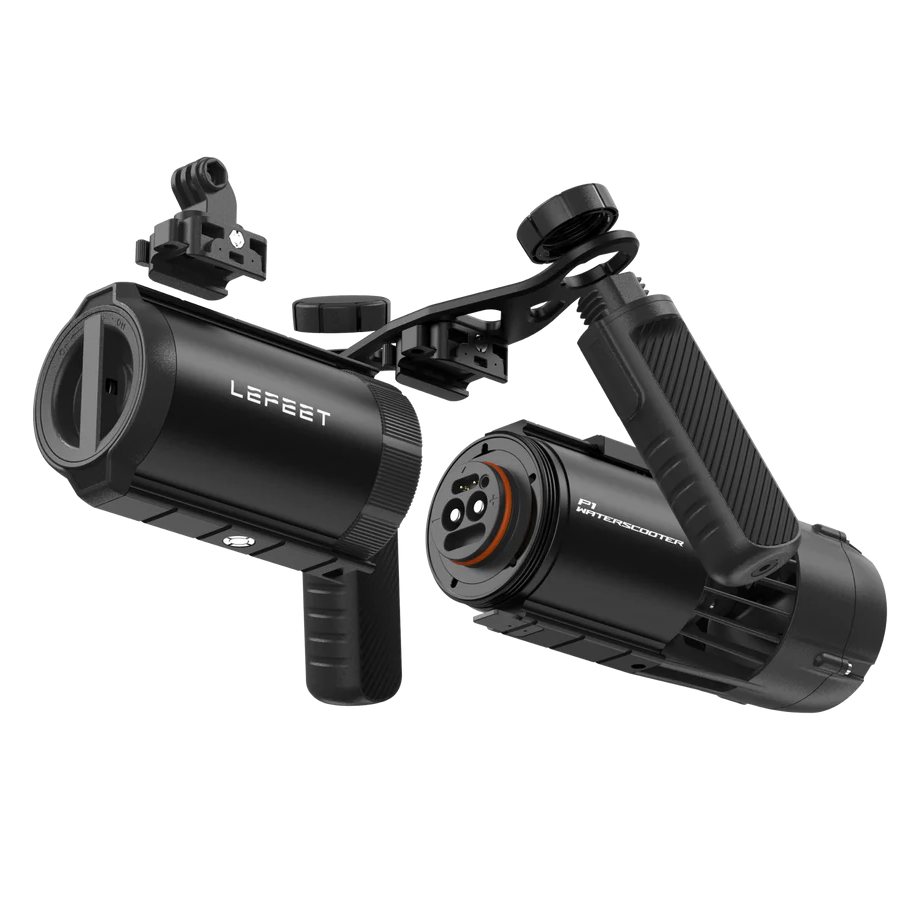 LEFEET P1 underwater scooter accessory modes including handheld, tank, leg and SUP configurations